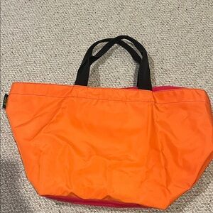 Extra Large Orange & Coral Red Herve Chapelier Tote Bag with Black Handles
